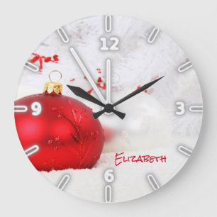 Grande Horloge Ronde Boules de Noël Adorables - Personnalisées