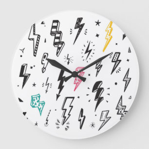 Grande Horloge Ronde Boulons de foudre, ensemble de gribouillis dessiné