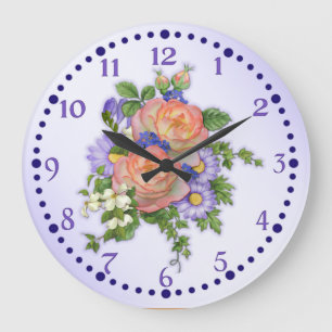Grande Horloge Ronde Bouquet rose de pêche