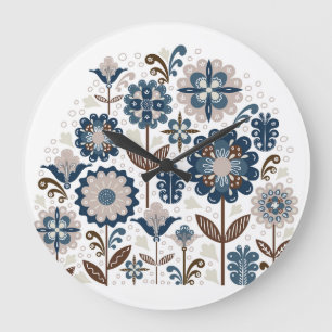 Grande Horloge Ronde Bouquets multicolores : Main tirée