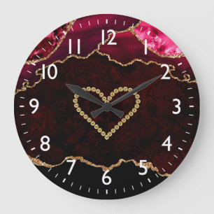 Grande Horloge Ronde Bourgogne Rouge & Gold Faux Parties scintillant Ag
