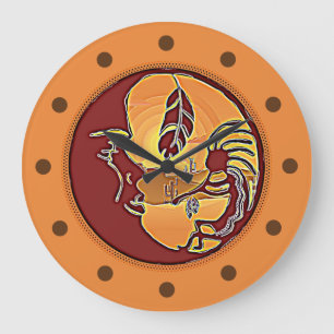 Grande Horloge Ronde Bouton paysage - Plume de lune Kokopelli 1
