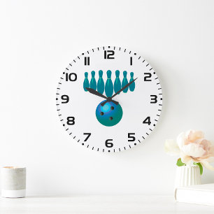 Grande Horloge Ronde Bowling Ball et Pins Sports amusants