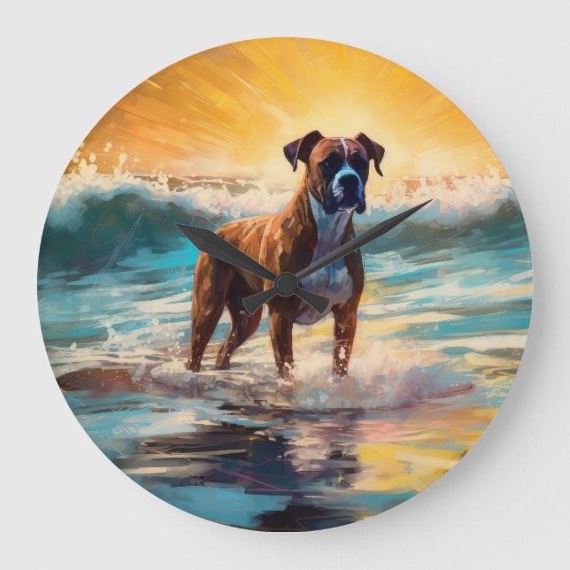 Grande Horloge Ronde Boxer Beach Surfing Peinture (Recto)