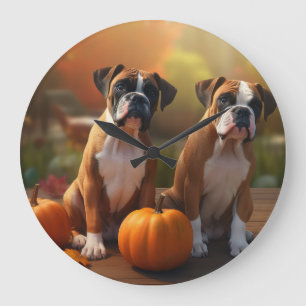 Grande Horloge Ronde Boxer chiot Automne Délice Citrouille