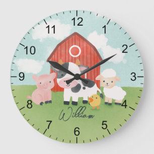 Grande Horloge Ronde Boys Farm Animal Barnyard Kids Nursery