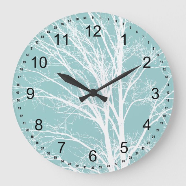 Grande Horloge Ronde Branches d'arbre blanc bleu rustique (Recto)