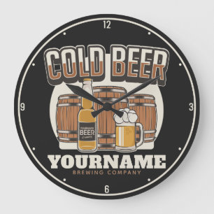 Grande Horloge Ronde Brasserie en chêne froid personnalisée Brasserie e