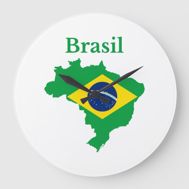Grande Horloge Ronde Brésil : Une carte du drapeau (Recto)