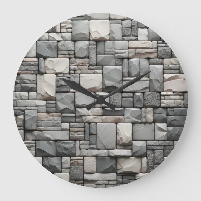 Grande Horloge Ronde Brique en pierre grise avec texture Brown (Recto)