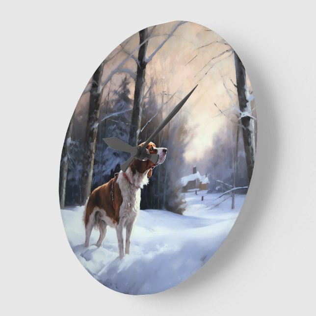 Grande Horloge Ronde Brittany Spaniel Laissez Neige Noël (Angle)