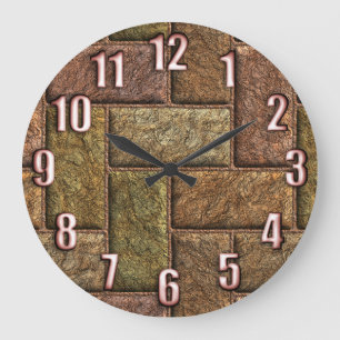 Grande Horloge Ronde Bronze et cuivre numériques brillants de motif de