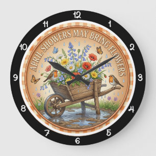 Grande Horloge Ronde Brouette Fleur Sauvage Printemps Patrimoine