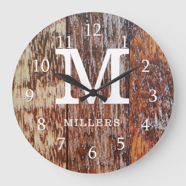 Grande Horloge Ronde Brown Grange Wood Farmhouse Monogram (Recto)