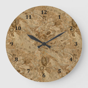 Grande Horloge Ronde Brown look fossile de marbre