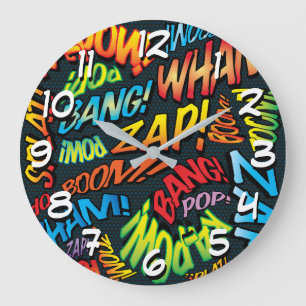 Grande Horloge Ronde Bruits de bande dessinée rétro amusante Pop Art