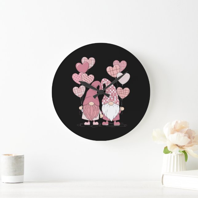 Grande Horloge Ronde Buffalo rose Plaid Heart Gnomes Saint-Valentin (Maison)