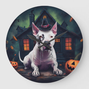 Grande Horloge Ronde Bull Terrier Citrouilles Halloween Épouvantable