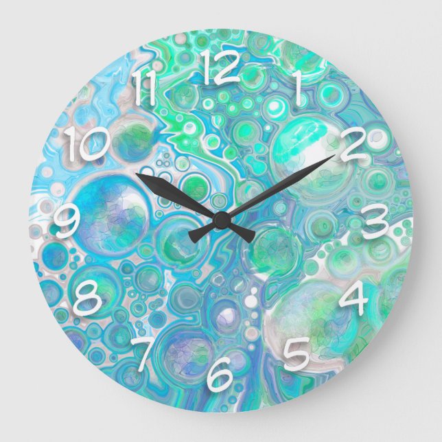 Grande Horloge Ronde Bulles Abstraites bleu marine (Recto)
