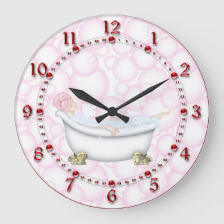 Grande Horloge Ronde Bulles de salle de bain rouges