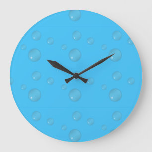 Grande Horloge Ronde Bulles d'eau bleu