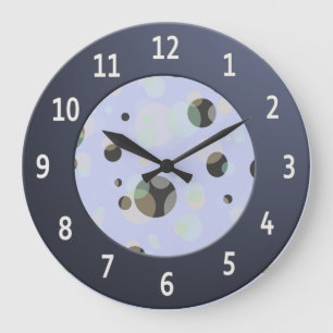 Grande Horloge Ronde Bulles modernes avec des chiffres bleus brillants 