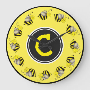 Grande Horloge Ronde Bumblebebe jaune noir initial