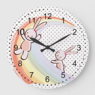 Grande Horloge Ronde Bunnies arc-en-ciel