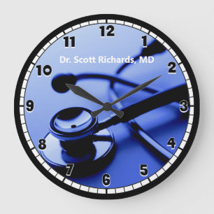 Grande Horloge Ronde Bureau du médecin Médicale bleu personnalisé