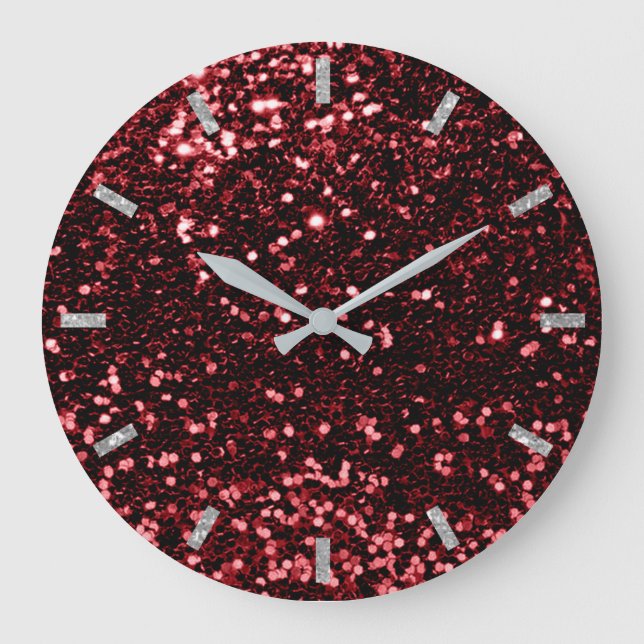 Grande Horloge Ronde Burgundy Maroon Red Sparkly Faux Glitter Gray Glam (Recto)