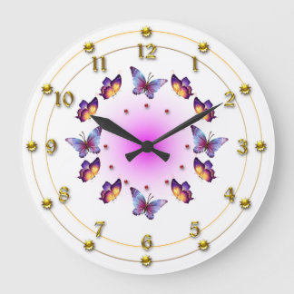 Grande Horloge Ronde Butterflies on Graduated Cream and Pink