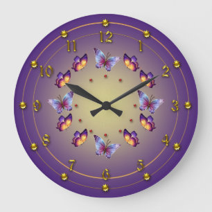 Grande Horloge Ronde Butterflies on Graduated Purple with Yellow