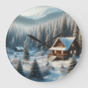 Grande Horloge Ronde Cabine d'hiver dans la forêt