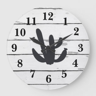 Grande Horloge Ronde Cactus Illustration Decor Rustic