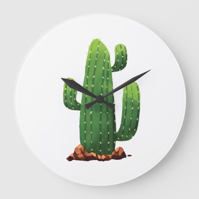 Grande Horloge Ronde Cactus Succulent (Recto)