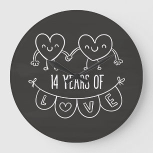 Grande Horloge Ronde Cadeau 14e anniversaire Craies coeurs