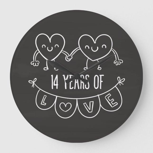 Grande Horloge Ronde Cadeau 14e anniversaire Craies coeurs (Recto)