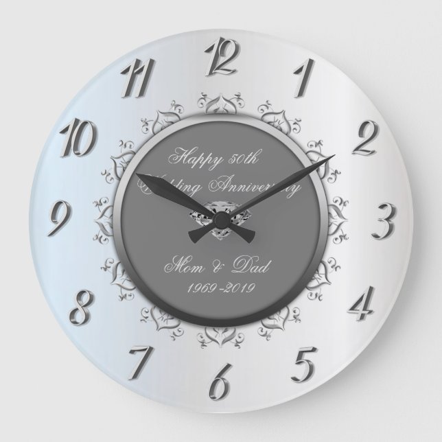 Grande Horloge Ronde Cadeau 50e anniversaire de mariage Silver Diamond  (Recto)