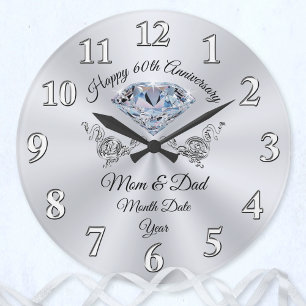 Grande Horloge Ronde Cadeau d'anniversaire 60 ans magnifique pour les p
