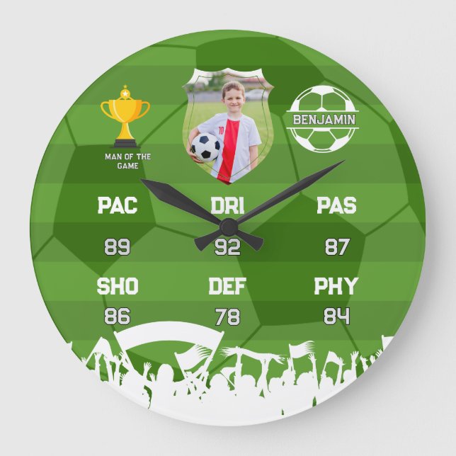 Grande Horloge Ronde Cadeau De Football Personnalisé Pour Les Enfants,  (Recto)