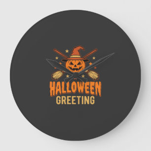 Grande Horloge Ronde Cadeau Halloween Sorcière Citrouille Design Vintag