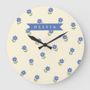Grande Horloge Ronde Cadeau personnalisé avec motif de fleur sauvage bl