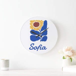 Grande Horloge Ronde Cadeau personnalisé avec nom personnalisé Fleur de