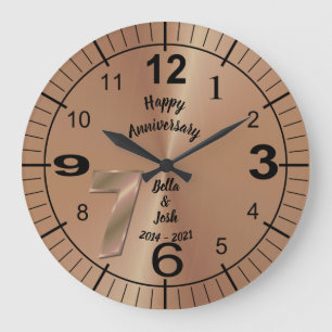 Grande Horloge Ronde Cadeau personnalisé de 7 ans en cuivre