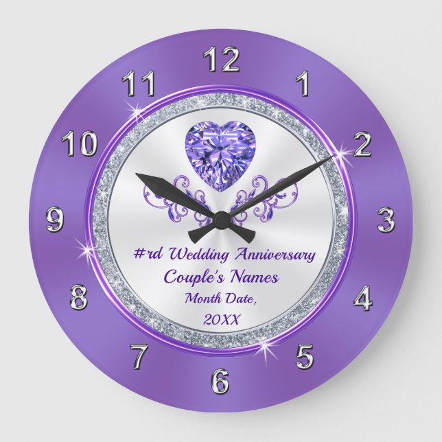 Grande Horloge Ronde Cadeaux d'anniversaire 6ème, 24ème, 33ème Violet,  (Recto)