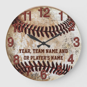 Grande Horloge Ronde Cadeaux de baseball rustiques PERSONNALISÉS pour l