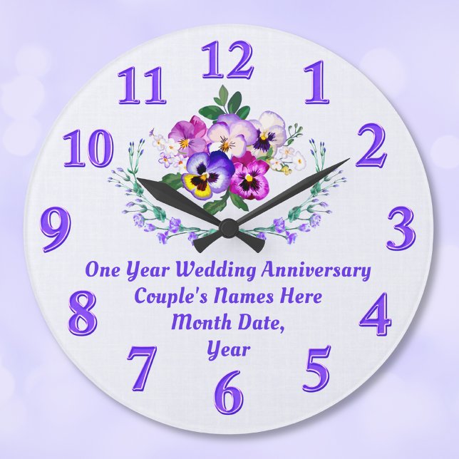 Grande Horloge Ronde Cadeaux de bonne fête d'anniversaire pour un an de (Clock Anniversary Gift. Linen, Paper anniversary gifts, Symbols, 1 year wedding anniversary gifts. )