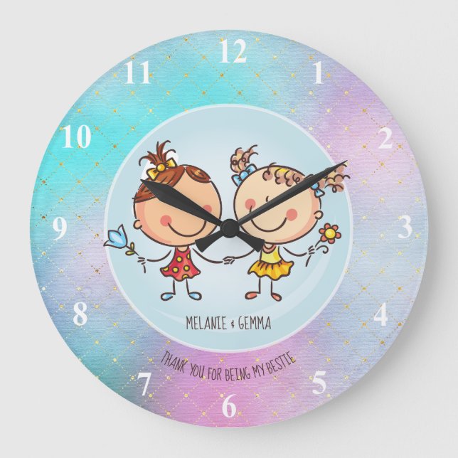 Grande Horloge Ronde Cadeaux mignons BFF Besties Kawaii pour filles et  (Recto)
