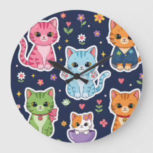 Grande Horloge Ronde Cadeaux Mignons Chats Kawaii Neko Drôles Chatons A