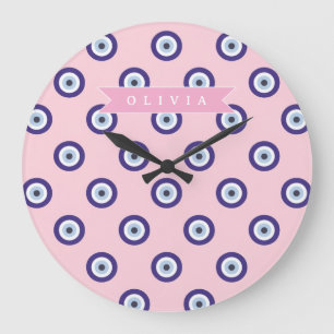 Grande Horloge Ronde Cadeaux Personnalisés avec Motif d'Oeil Maléfique